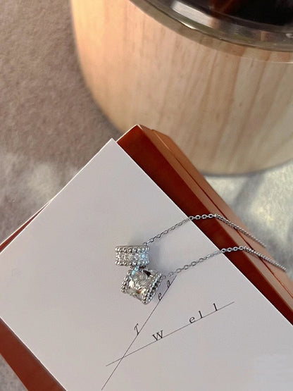 [Spark]PERLEE DOUBLE PENDANT SILVER DIAMOND NECKLACE