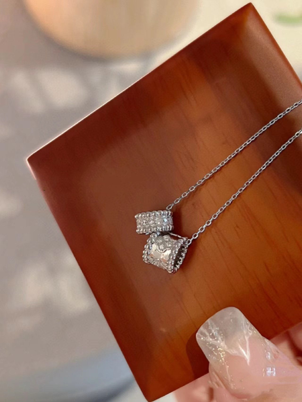 [Spark]PERLEE DOUBLE PENDANT SILVER DIAMOND NECKLACE