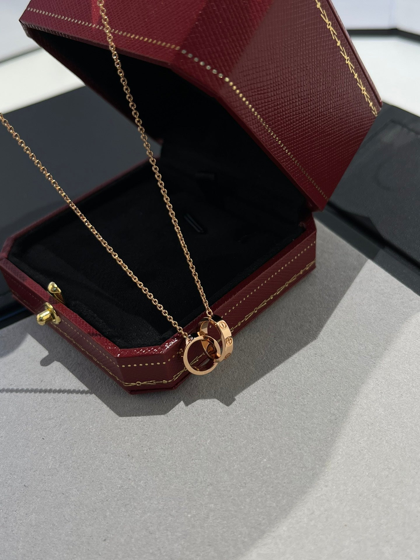 [Spark]LOVE NECKLACE DOUBLE RING PINK GOLD