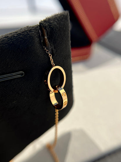 [Spark]LOVE NECKLACE DOUBLE RING PINK GOLD