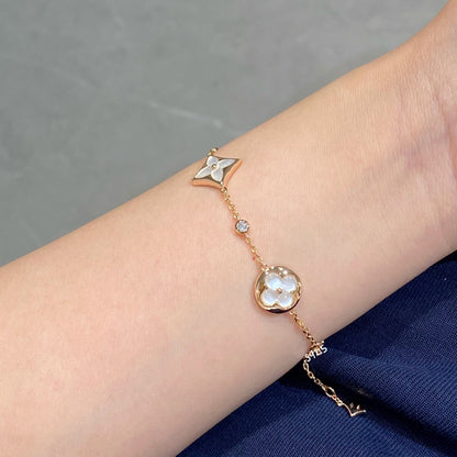 [Spark]STAR AND SUN 4 MOTIF WHITE MOP PINK GOLD BRACELET