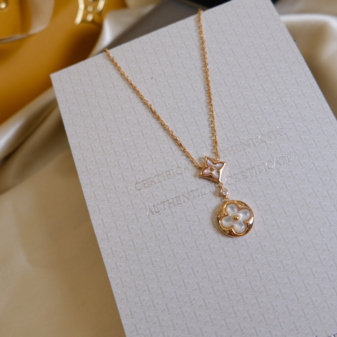 [Spark]STAR AND SUN WHITE MOP 2 MOTIF PINK GOLD NECKLACE