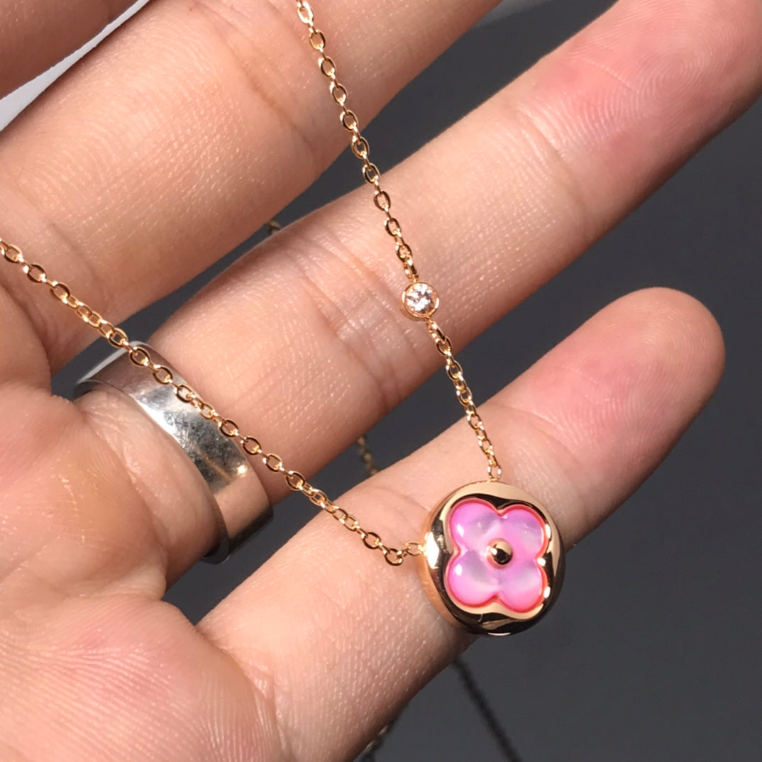 [Spark]COLOR BLOSSOM PINK MOP SUN GOLD NECKLACE