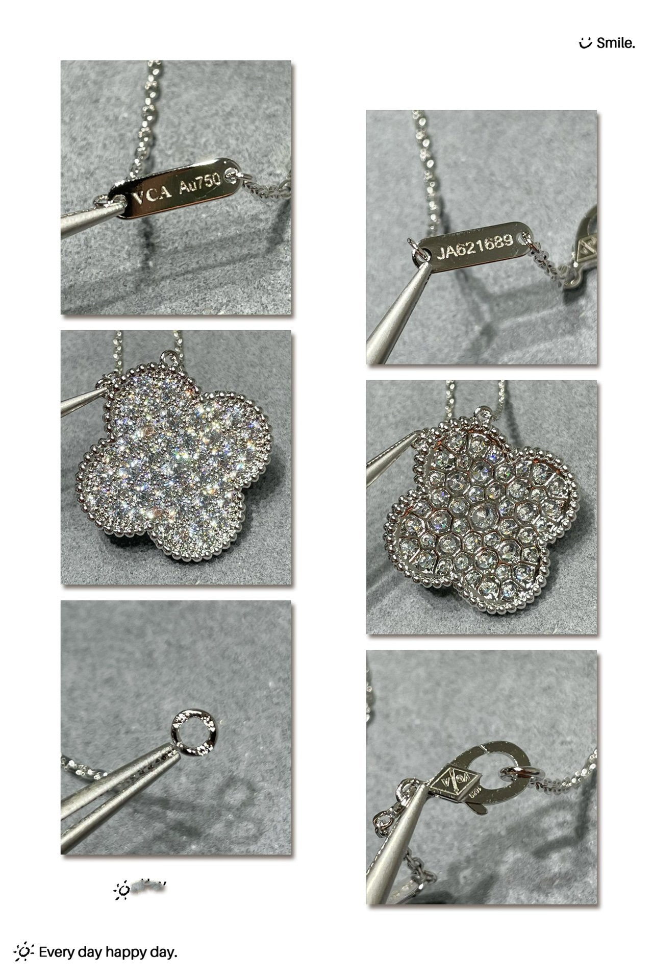 [Spark]CLOVER 25MM LARGE PENDANT DIAMOND PAVED SILVER NECKLACE
