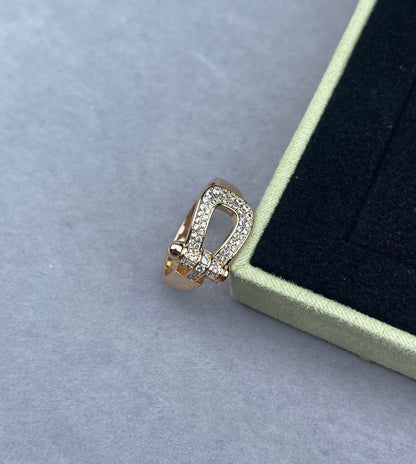 [Spark]Wide Hoof-Shaped Diamond-Studded Ring