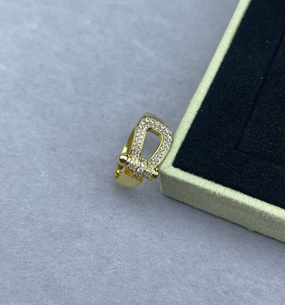 [Spark]Wide Hoof-Shaped Diamond-Studded Ring
