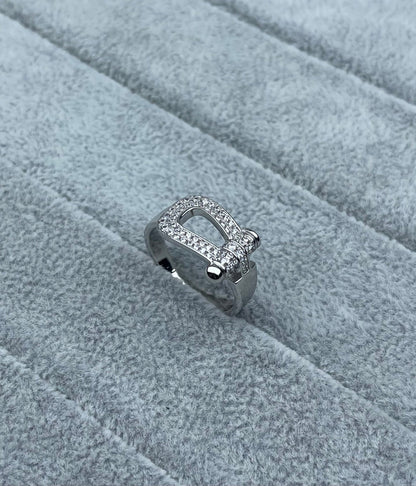 [Spark]Wide Hoof-Shaped Diamond-Studded Ring