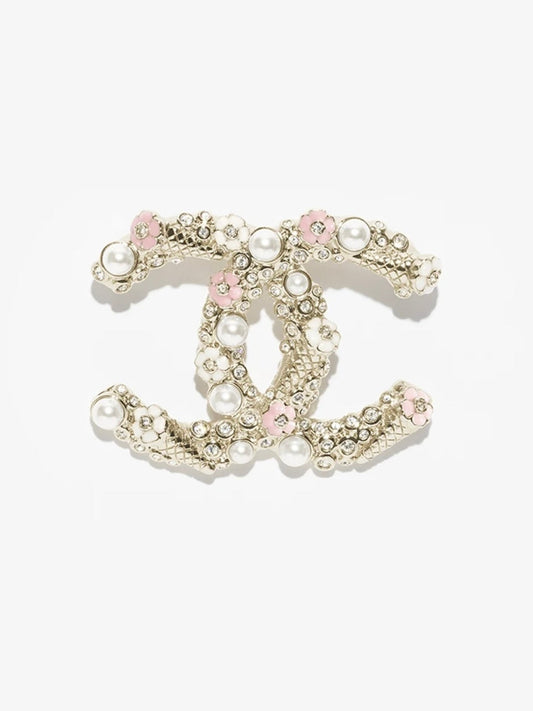 [Spark]26C Pink-White Enamel Ice Cream Cone Double C Brooch