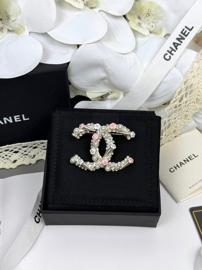 [Spark]26C Pink-White Enamel Ice Cream Cone Double C Brooch