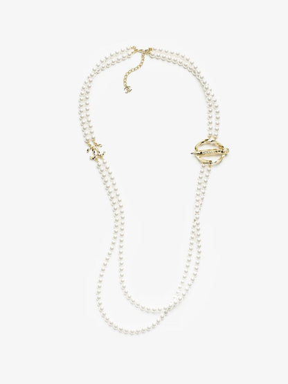 [Spark]25K Pencil Double C Double-Layer Pearl Sweater Chain