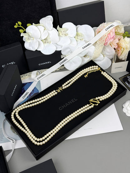 [Spark]25K Pencil Double C Double-Layer Pearl Sweater Chain