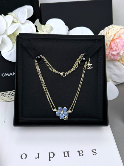 [Spark]New Blue Floral Double-Layer Necklace