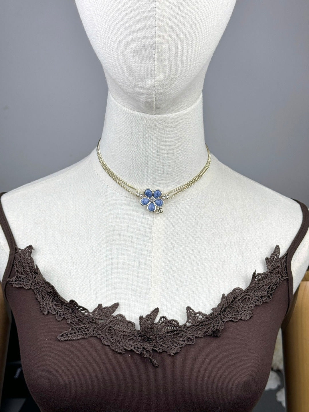 [Spark]New Blue Floral Double-Layer Necklace