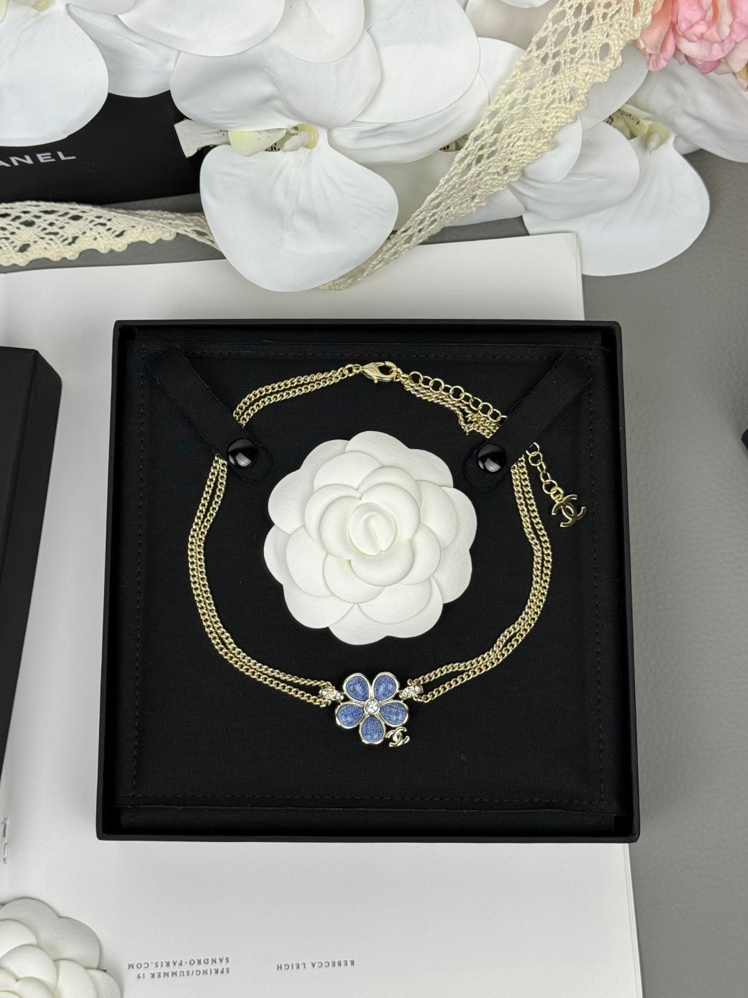 [Spark]New Blue Floral Double-Layer Necklace