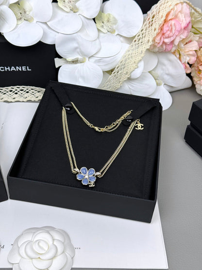 [Spark]New Blue Floral Double-Layer Necklace