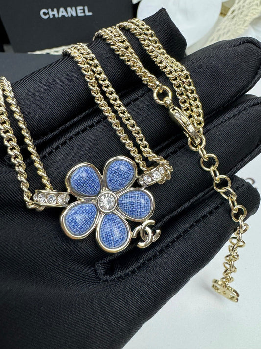 [Spark]New Blue Floral Double-Layer Necklace
