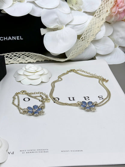 [Spark]New Blue Floral Double-Layer Necklace