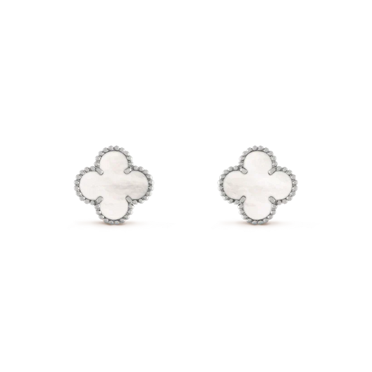 [Spark]CLOVER MEDIUM 1 MOTIFS  WHITE MOP EARRINGS SILVER