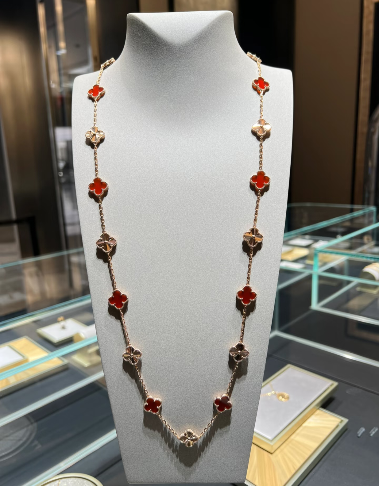 [Spark]CLOVER 20 MOTIFS LASER CARNELIAN NECKLACE