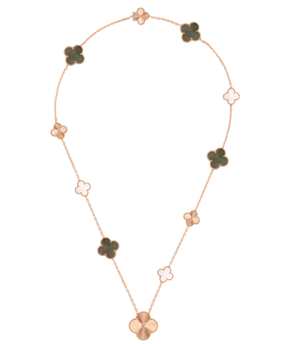 [Spark]DETACHABLE CLOVER 15(11+4) FLOWER SILVER NECKLACE SET