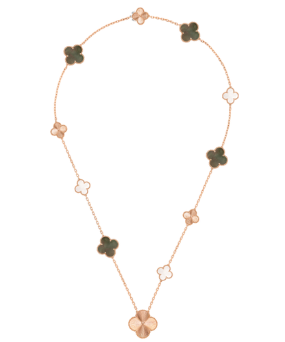 [Spark]DETACHABLE CLOVER 15(11+4) FLOWER SILVER NECKLACE SET