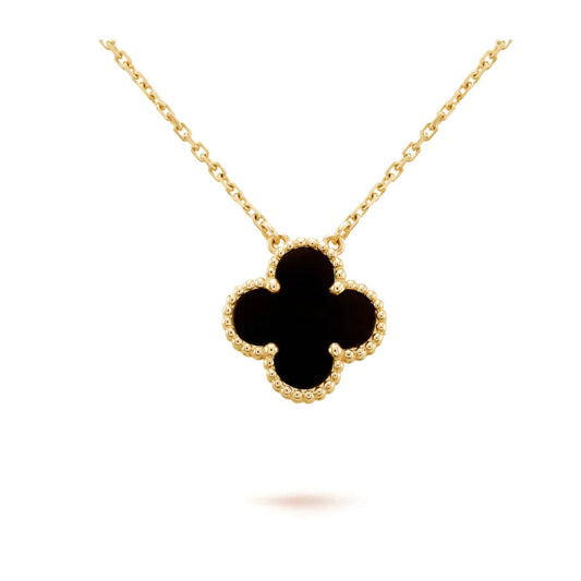 [Spark]CLOVER 15MM BLACK ONYX SINGLE FLOWER NECKLACE