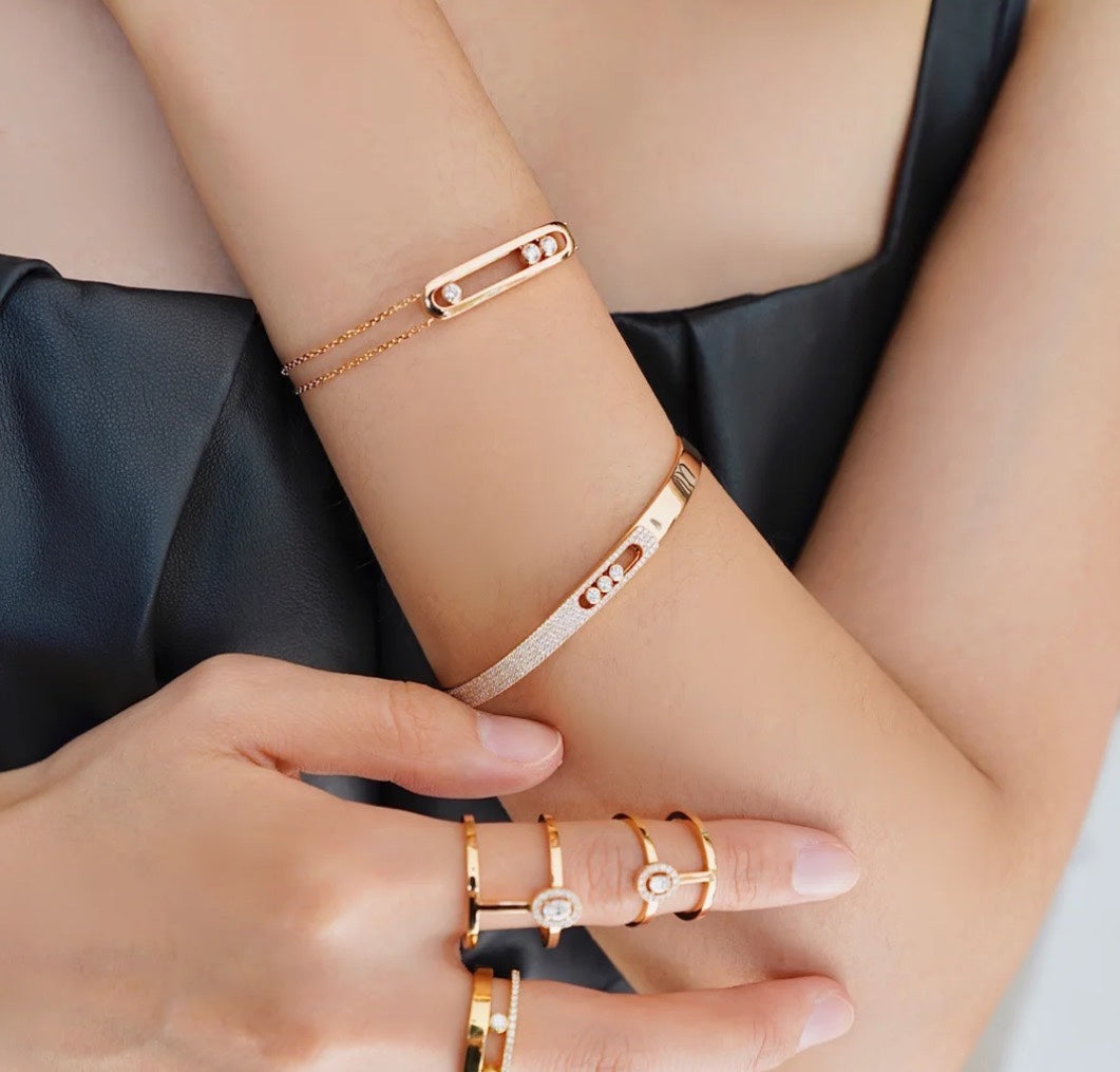 [Spark]Move Noa Rose Gold Pavé Diamond Bangle Bracelet