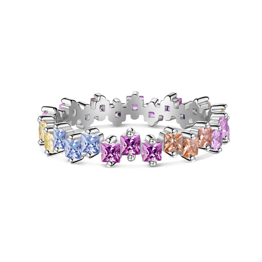 [Spark Jewelry]Mixed Colorful Square Staggered Rings