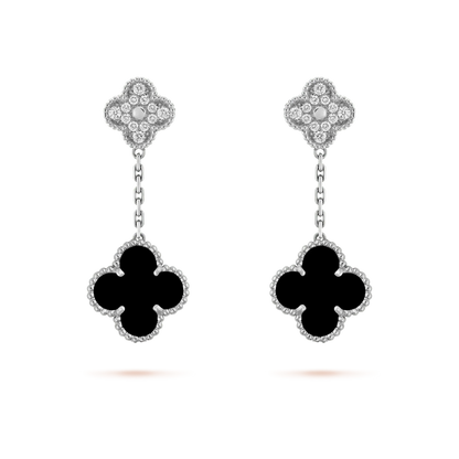 [Spark]CLOVER 2 MOTIFS  DIAMOND ONYX EARRINGS SILVER
