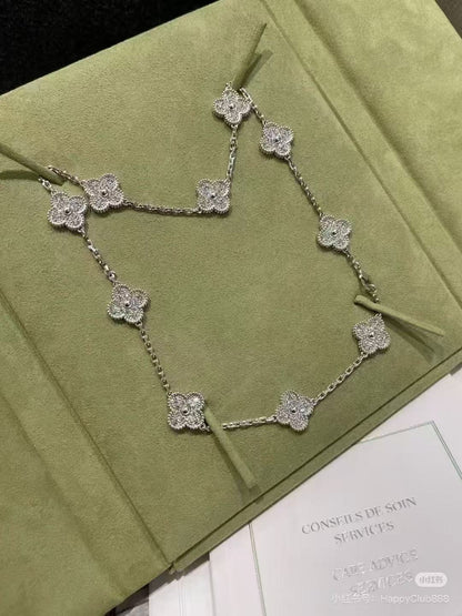 [Spark Jewelry]CLOVER 10 MOTIFS  FULL DIAMOND NECKLACE