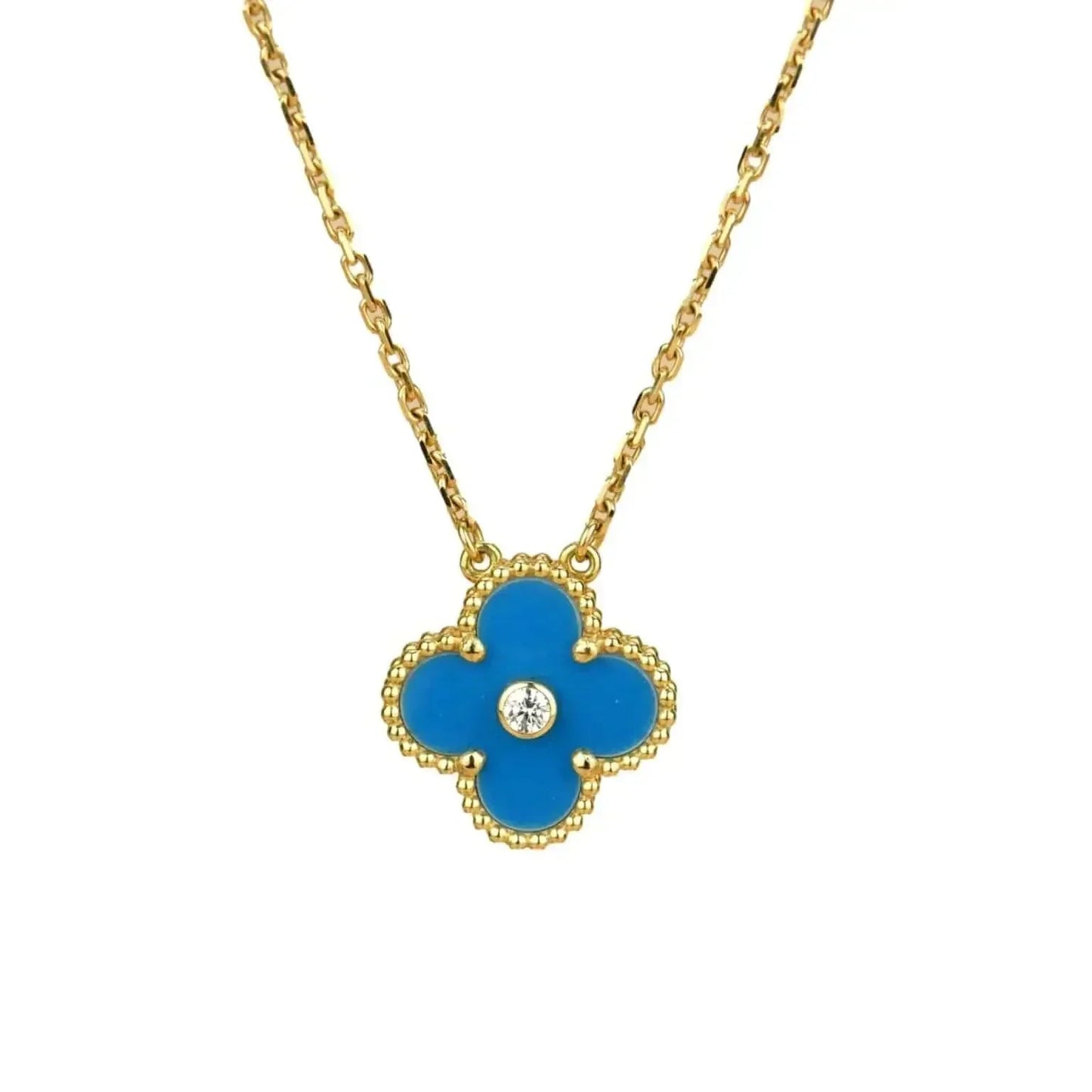 [Spark]CLOVER 15MM DIAMOND AND BLUE AGATE NECKLACE