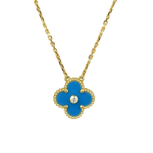 [Spark]CLOVER 15MM DIAMOND AND BLUE AGATE NECKLACE