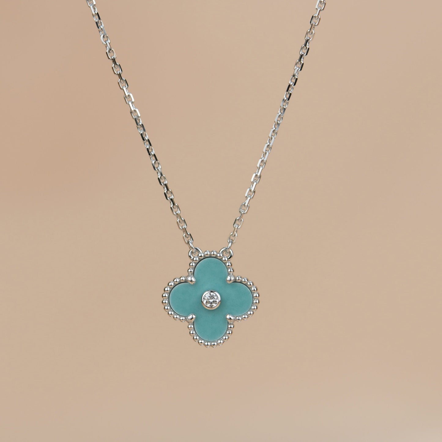 [Spark]CLOVER 15MM DIAMOND SVRES PORCELAIN  NECKLACE SILVER