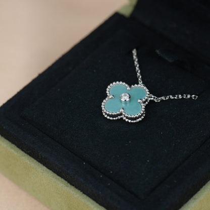 [Spark]CLOVER 15MM DIAMOND SVRES PORCELAIN  NECKLACE SILVER