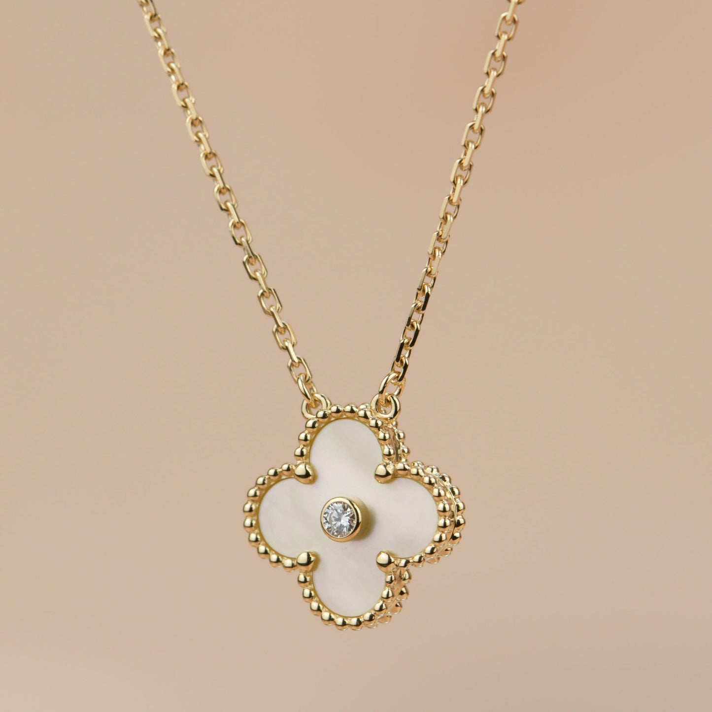 [Spark]CLOVER 15MM DIAMOND GOLD MOTHER OF PEARL NECKLACE
