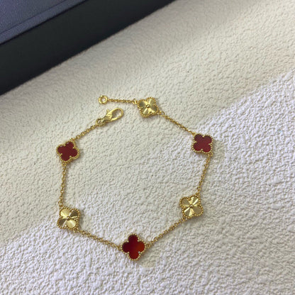 [Spark]CLOVER 6 MOTIF RED AGATE LASER BRACELET-w