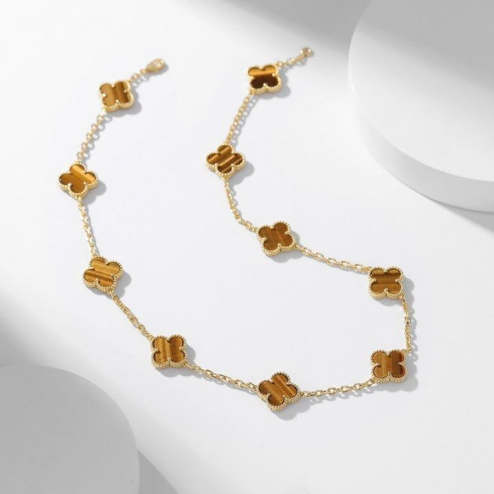[Spark]CLOVER 10 MOTIFS TIGER EYE NECKLACE