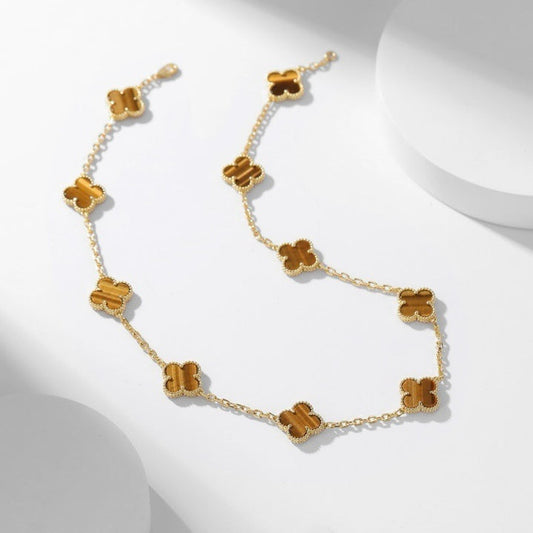 [Spark]CLOVER 10 MOTIFS TIGER EYE NECKLACE