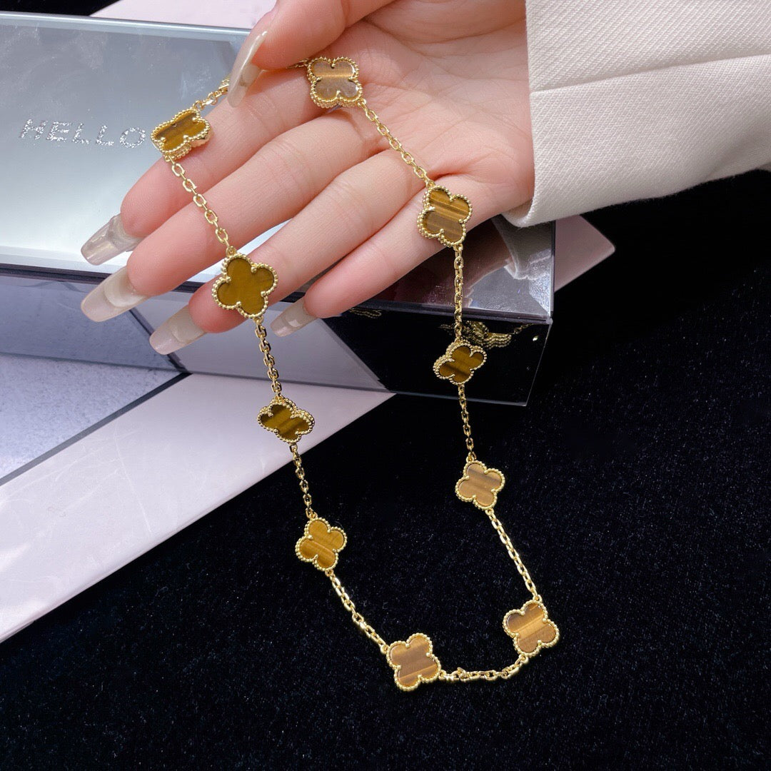 [Spark]CLOVER 10 MOTIFS TIGER EYE NECKLACE