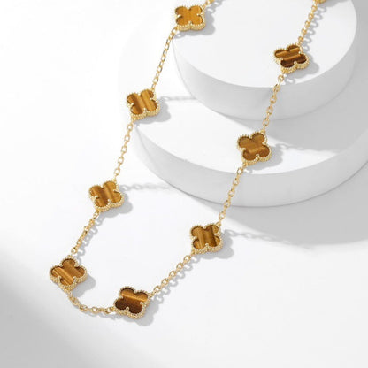 [Spark]CLOVER 10 MOTIFS TIGER EYE NECKLACE