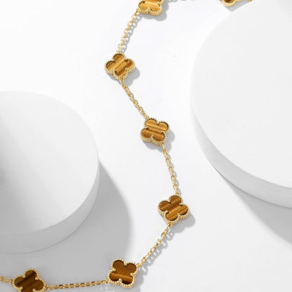 [Spark]CLOVER 10 MOTIFS TIGER EYE NECKLACE