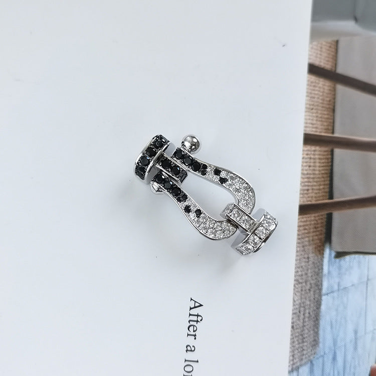 [Spark]FORCE LARGE HORSESHOE BLACK WHITE DIAMOND BRACELET SILVER