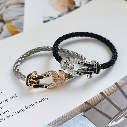 [Spark]FORCE LARGE HORSESHOE BLACK WHITE DIAMOND BRACELET SILVER