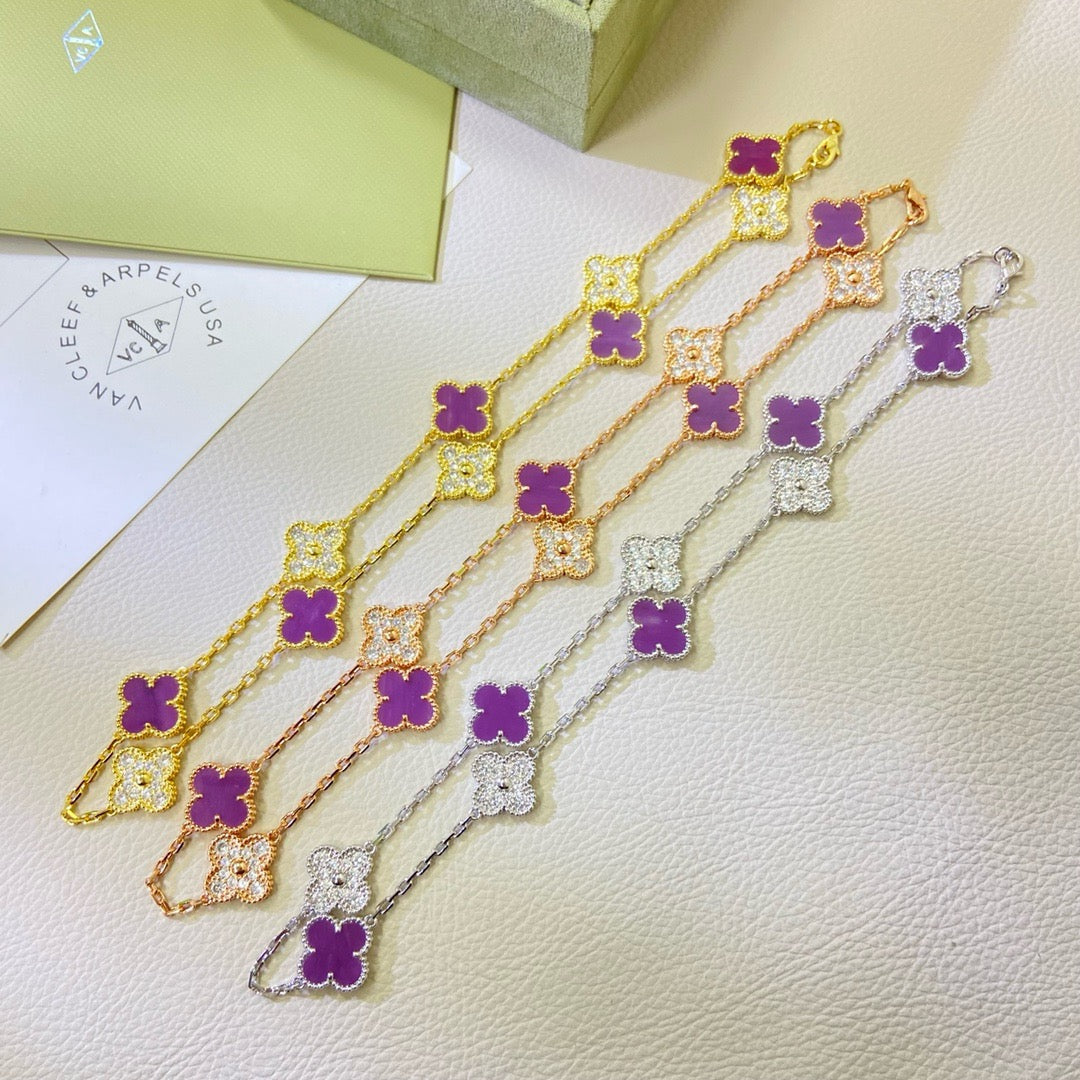 [Spark Jewelry]CLOVER 10 MOTIFS  PURPLE VIOLET DIAMOND NECKLACE