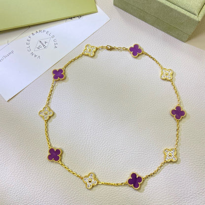 [Spark Jewelry]CLOVER 10 MOTIFS  PURPLE VIOLET DIAMOND NECKLACE