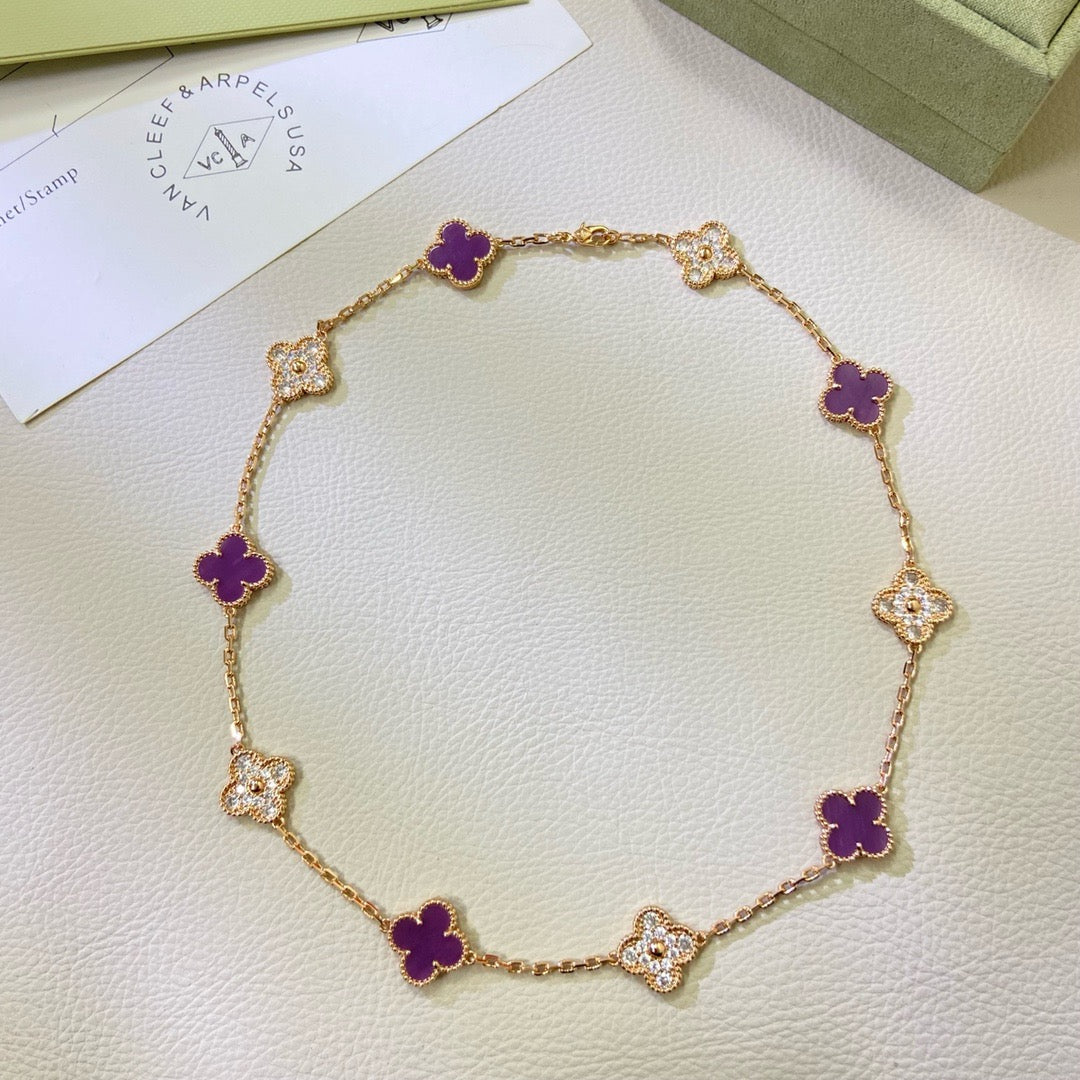 [Spark Jewelry]CLOVER 10 MOTIFS  PURPLE VIOLET DIAMOND NECKLACE