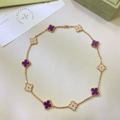 [Spark Jewelry]CLOVER 10 MOTIFS  PURPLE VIOLET DIAMOND NECKLACE