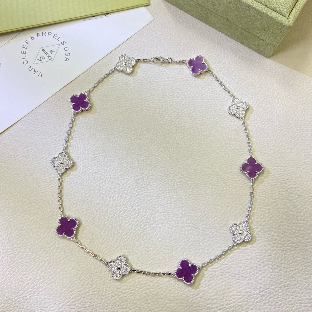 [Spark Jewelry]CLOVER 10 MOTIFS  PURPLE VIOLET DIAMOND NECKLACE