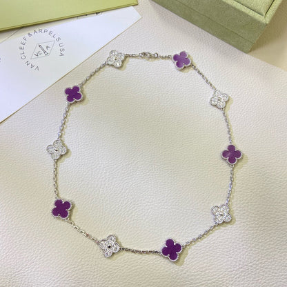 [Spark Jewelry]CLOVER 10 MOTIFS  PURPLE VIOLET DIAMOND NECKLACE