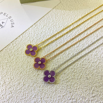 [Spark Jewelry]CLOVER 15MM DIAMOND  PURPLE VIOLET NECKLACE